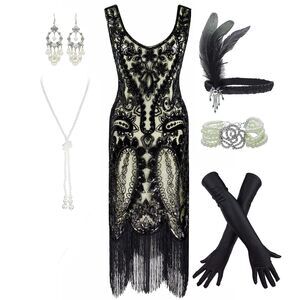 7329 Women's 1920s Flapper Fringe Beaded Great Gatsby Party